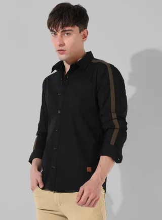Solid Slim Fit Shirt with Taping Sleeve Detail