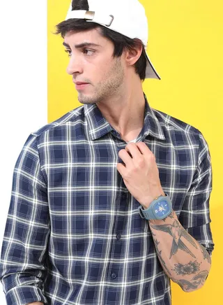 Tartan Checked Slim Fit Shirt with Long Sleeves