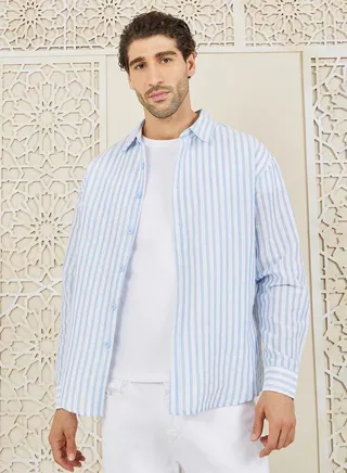 Cotton Striped Button Down Collar Shirt