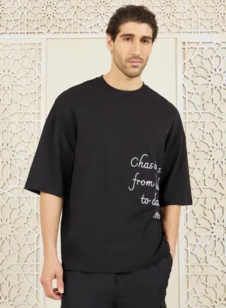 Premium Heavy Jersey Sequin Embellished Text Boxy T-Shirt