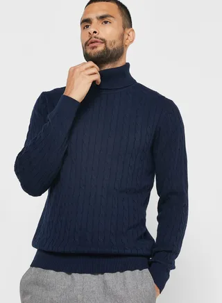 Texture Knit Roll Neck Sweater