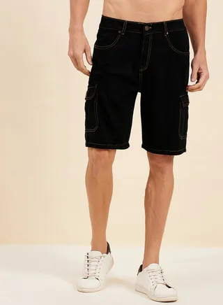 Contrast Stitch Detail Cargo Shorts