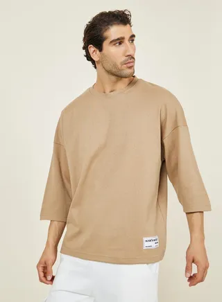Badge Detail Drop Shoulder Interlock Boxy T-shirt