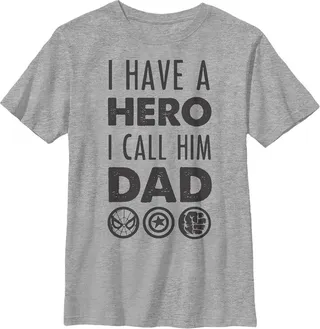 Boy's Marvel Father's Day Avengers Hero Dad T-Shirt - Athletic Heather - Medium