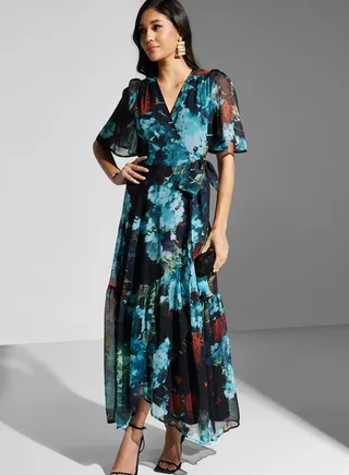 Surplice Neck Tie Detail Dress