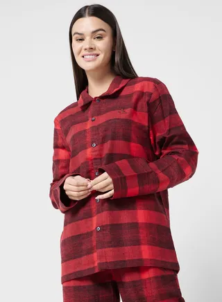 Checked Button Detail Pyjama Top