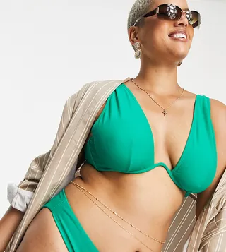 ASOS DESIGN Curve v underwired bikini top in emerald green
