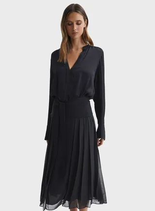 Pleated Mesh Detail Dress
