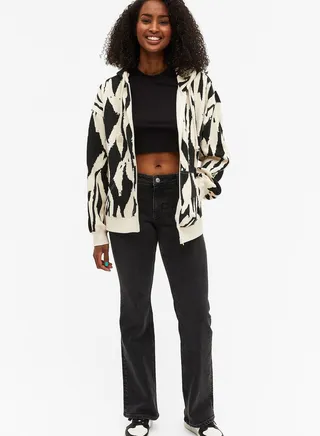 Zip Through Printed Hoodie