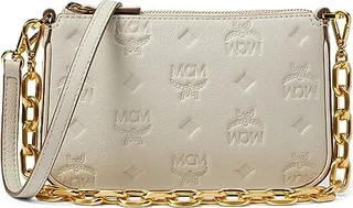 MCM Aren Embroidered Monogram Leather Flat Pouch Mini (Oatmeal) Handbags