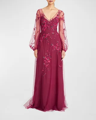 Adora Floral-Beaded Gown