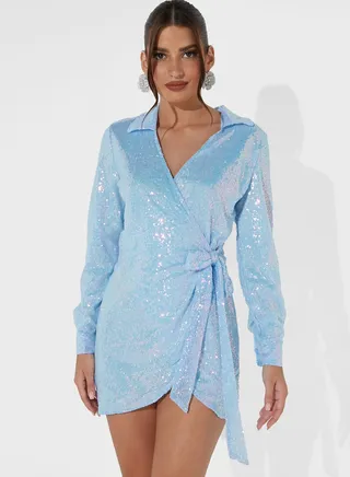 Sequin Tie Detail Shirt Dress