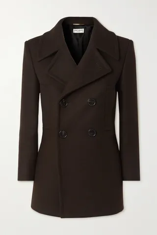 SAINT LAURENT - Double-breasted Wool-blend Coat - Brown
