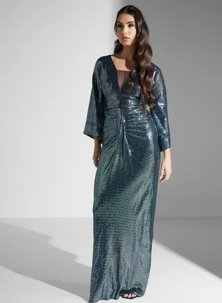 V-Neck Ruched Detail Dress