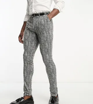 Devils Advocate Tall skinny suit pants in black herringbone