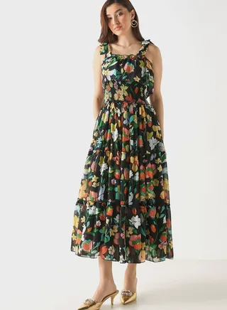 Floral Print Ruffle Dress