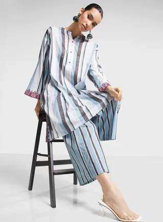 Button Detail Kurti & Pant Set