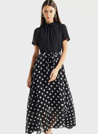 Printed Mesh Tie Detail Dress