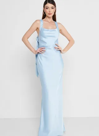 Open Back Self Tie Straps Cowl Dress