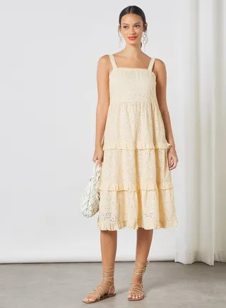 Ruffled Broderie Midi Dress