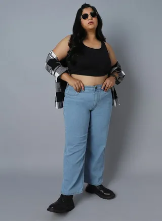 Plus High Rise Jeans with Button Closure