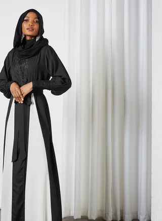 Lace Detail Georgette Crepe Abaya