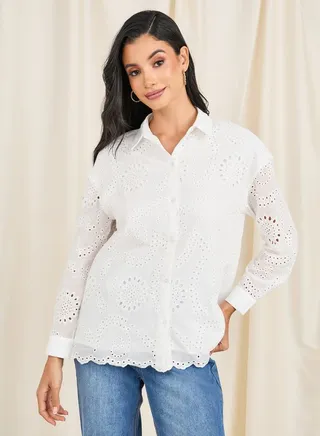 Oversized Schiffli Scallop Hem Shirts