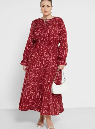 Tie Neck Detail Printed Dress