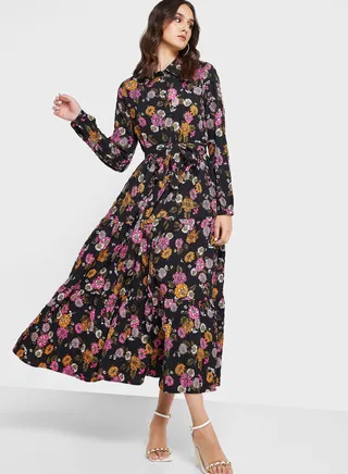Floral Print High Neck Dress