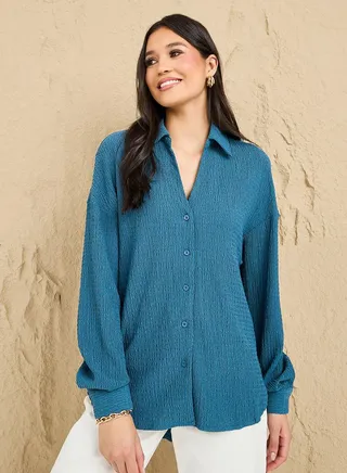 Textured Oversized Button Down Shirt