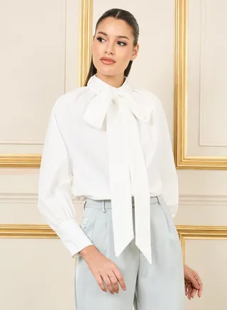 Bow Tie Neck Regular Fit Shirt