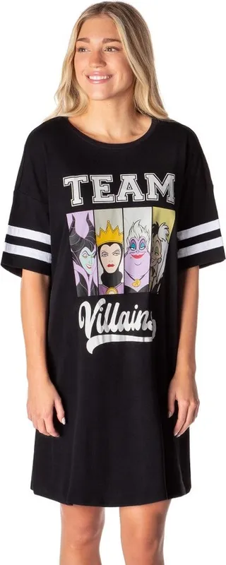 Disney Villains Womens' Ursula Maleficent Nightgown Pajama Shirt Dress (X-Small) Black