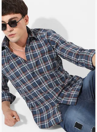 Checkered Spread Collar Long Sleeve Shirt