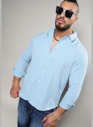 Solid Spread Collar Long Sleeve Shirt