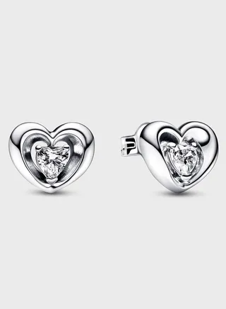 Radiant Heart & Floating Stone Stud Earrings
