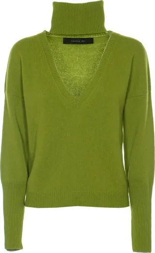 Turtle V-neck Rib Knit Sweater