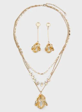 Floral Pendant Necklace & Earring Set