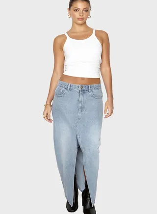 High Waist Front Slit Skirt