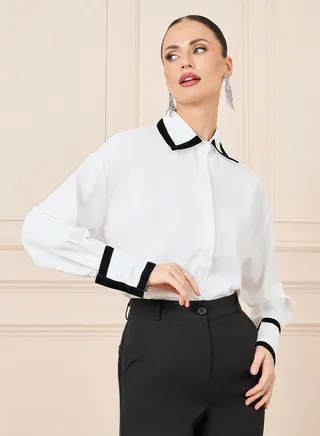 Contrast Piping Detail Shirt with Long Sleeves
