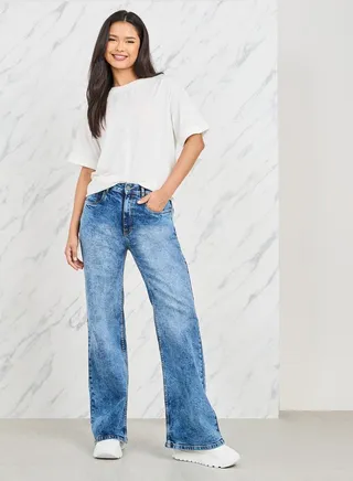 Mid Rise Wide Flare and Fit Jeans