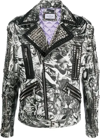 Tattoo-Print Biker Jacket