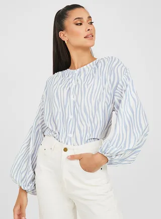 Volume Sleeves Animal Print Blouse