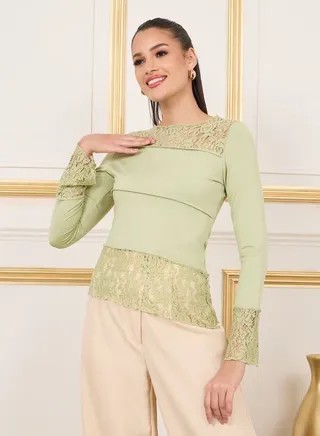 Lace Insert Stitch Detail Knit Top