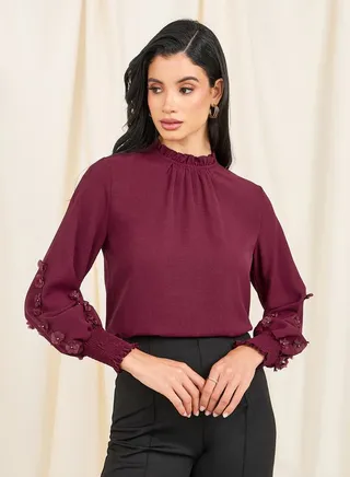 Floral Applique High Neck Blouse