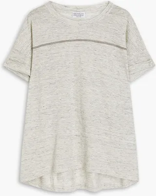 Bead-embellished linen and silk-blend jersey T-shirt