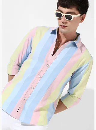 Striped Spread Collar Long Sleeve Shirt