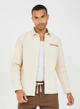 Premium Twill Oversized Shacket with Back Embroidery Detail