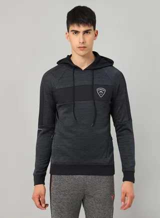 Contrast Panel Melange Fleece Jacket with Hood