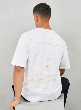 Oversized Back Celestial Slogan Print Compact Jersey T-shirt