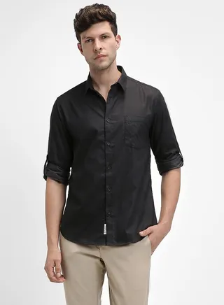 Chest Pocket Detail Slim Fit Shirt with Roll Up Sleeves
